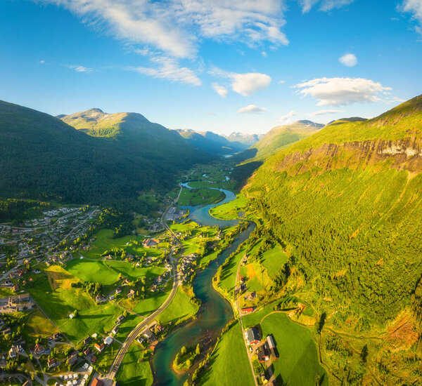Stryn Norway Nature Fjords Traveling Norwegian Fjords River Mountain Valley Stock Image
