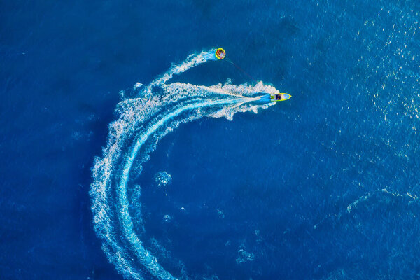 Vacation Leisure Aerial View Fast Boat Blue Sea Sunny Day Royalty Free Stock Photos