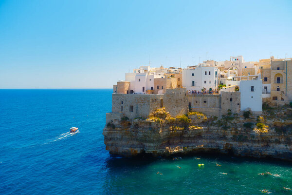 Polignano Mare Italy Panoramic View City Old Buildings Cliff Sea Stock Photo