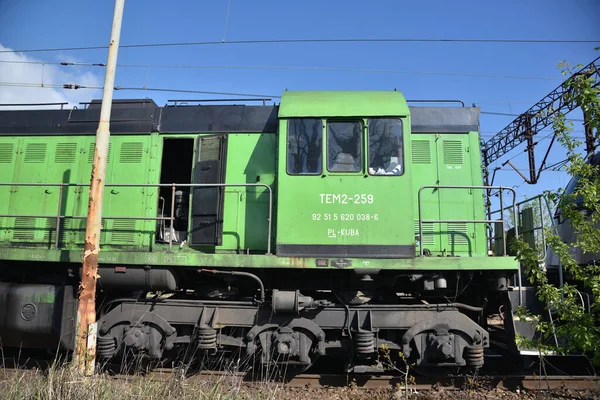 Trains Pologne Locomotive Attente Feu Vert Wroclaw Pologne — Photo