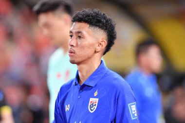 BANGKOK, THAILAND - 16 Kasım 2023: Tayland rajamangkala stadyumunda Tayland ile Çin arasında oynanan dünya kupasında Bordin pala oyuncusu 