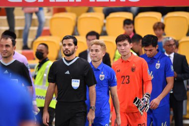 BANGKOK, THAILAND - 16th NOVEMBER, 2023: Tayland Dünya Kupası sırasında Tayland ile Tayland arasında Tayland 'daki rajamangkala Stadyumu' nda oynanan karşılaşma