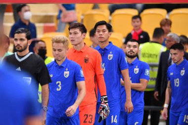 BANGKOK, THAILAND - 16th NOVEMBER, 2023: Tayland Dünya Kupası sırasında Tayland ile Tayland arasında Tayland 'daki rajamangkala Stadyumu' nda oynanan karşılaşma