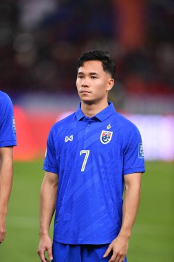 BANGKOK, THAILAND - 16th NOVEMBER, 2023: Suppachok Sarachat # 7 Tayland Dünya Kupası sırasında Tayland ile Tayland arasında Tayland 'daki rajamangkala Stadyumu' nda Çin 'e karşı oynanan karşılaşma