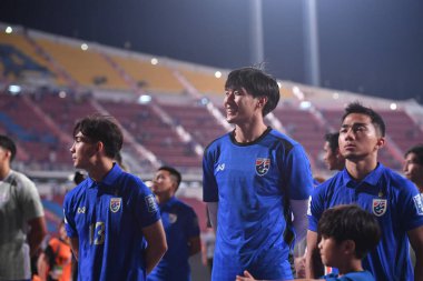 Bangkok, Tayland - 26 Mart 2024: Boonyakait Wongsajaem # 23 Tayland Dünya Kupası 'nda Güney Kore ile Tayland rajamangkala Stadyumu' nda karşılaştı.