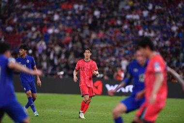 BANGKOK, THAILAND-26 MARCH, 2024: Song Min-Kyu # 11 Güney Kore Futbolcusu Dünya Kupası sırasında Tayland ile Tayland arasında Tayland rajamangkala Stadyumu, Tayland