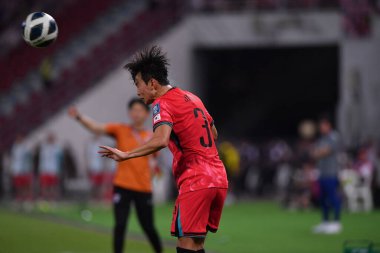 Bangkok, Tayland - 26 Mart 2024 - Dünya Kupası sırasında Güney Kore 'nin 3 numaralı Kim jin-su oyuncusu Rajamangkala Stadyumu' nda Güney Kore 'ye karşı mücadele etti.