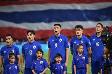 Bangkok - Tayland - 26 Mart 2024 - Tayland Dünya Kupası sırasındaki Tayland oyuncuları, Tayland 'daki Rajamangkala Stadyumu' nda Güney Kore ile karşılaştı.