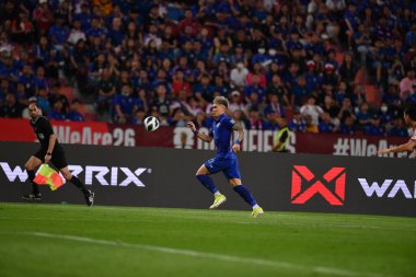 BANGKOK, THAILAND-26 MARCH, 2024: Tayland Dünya Kupası sırasında Tayland ile Tayland arasında oynanan 21 numaralı Supphanan Burirat