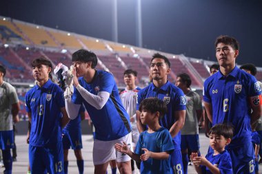 Bangkok, Tayland - 26 Mart 2024: Boonyakait Wongsajaem # 23 Tayland Dünya Kupası 'nda Güney Kore ile Tayland rajamangkala Stadyumu' nda karşılaştı.