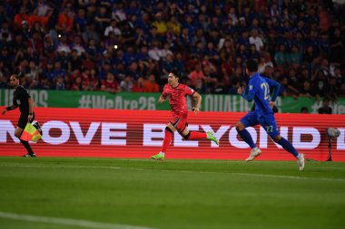 BANGKOK, THAILAND-26 MARCH, 2024: Lee Kangin # 18 Güney Kore Futbolcusu Dünya Kupası sırasında Tayland ile Güney Kore arasında rajamangkala Stadyumu, Tayland