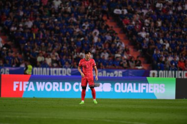 BANGKOK, THAILAND-26 MARCH, 2024: Lee Kangin # 18 Güney Kore Futbolcusu Dünya Kupası sırasında Tayland ile Güney Kore arasında rajamangkala Stadyumu, Tayland