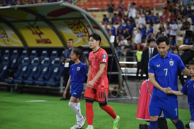 BANGKOK, THAILAND-26 MARCH, 2024: Chanathip Songkrasin # 18 Tayland Dünya Kupası sırasında Tayland ile Güney Kore arasındaki rajamangkala stadyumu, Tayland