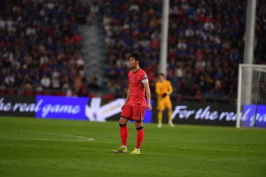 Bangkok, Tayland - 26 Mart 2024 - Tayland 'daki Rajamangkala Stadyumu' nda Tayland ile Güney Kore arasında oynanan Dünya Kupası sırasında Son Heung Min # 7 Güney Kore Oyuncusu.