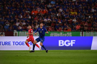 Bangkok, Tayland - 26 Mart 2024: Dünya Kupası sırasında Tayland ile Tayland arasında Tayland 'daki rajamangkala Stadyumu' nda oynanan 12 numaralı SAA Mickelson