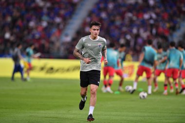 Bangkok, Tayland - 26 Mart 2024: Dünya Kupası sırasında Tayland ile Tayland arasında Tayland 'daki rajamangkala Stadyumu' nda oynanan 12 numaralı SAA Mickelson