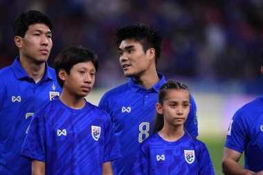 BANGKOK, THAILAND-26 MARCH, 2024: Tayland Dünya Kupası sırasında Tayland ile Tayland arasındaki 8 numaralı Tayland futbolcusu Tayland 'daki rajamangkala Stadyumu' nda Güney Kore maçına çıktı.
