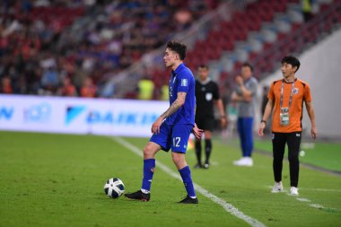 Bangkok, Tayland - 26 Mart 2024: Dünya Kupası sırasında Tayland ile Tayland arasında Tayland 'daki rajamangkala Stadyumu' nda oynanan 12 numaralı SAA Mickelson