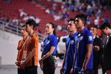 BANGKOK, THAILAND-26 MARCH, 2024: Dünya Kupası sırasında Tayland ile Tayland arasında Tayland rajamangkala Stadyumu 'nda oynanan Dünya Kupası' nda Nuenpan Lamsam Başkanı