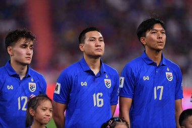 BANGKOK, THAILAND-26 MARCH, 2024: Thailand Dünya Kupası sırasında Tayland ile Tayland arasında Tayland rajamangkala Stadyumu 'nda oynanan 16 Numaralı Suphan Thongsong