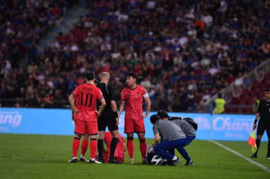 Bangkok, Tayland - 26 Mart 2024 - Tayland 'daki Rajamangkala Stadyumu' nda Tayland ile Güney Kore arasında oynanan Dünya Kupası sırasında Son Heung Min # 7 Güney Kore Oyuncusu.