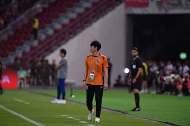 Bangkok, Tayland - 26 Mart 2024: Tayland Dünya Kupası 'nda Masatada Ishii' nin baş antrenörü, Tayland 'daki Rajamangkala Stadyumu' nda Güney Kore maçına çıktı.    