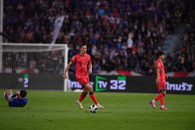 Bangkok, Tayland - 26 Mart 2024 - Dünya Kupası sırasında Güney Kore 'nin Cho Gue Sung # 9. Oyuncusu Rajamangkala Stadyumu' nda Güney Kore 'ye karşı mücadele etti.
