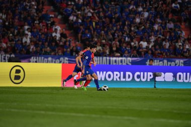 Bangkok, Tayland - 26 Mart 2024: Dünya Kupası sırasında Tayland ile Tayland arasında Tayland 'daki rajamangkala Stadyumu' nda oynanan 12 numaralı SAA Mickelson