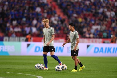 Bangkok - Tayland - 26 Mart 2024 - Tayland Dünya Kupası sırasındaki Tayland oyuncuları, Tayland 'daki Rajamangkala Stadyumu' nda Güney Kore ile karşılaştı.