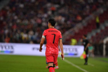 Bangkok, Tayland - 26 Mart 2024 - Tayland 'daki Rajamangkala Stadyumu' nda Tayland ile Güney Kore arasında oynanan Dünya Kupası sırasında Son Heung Min # 7 Güney Kore Oyuncusu.