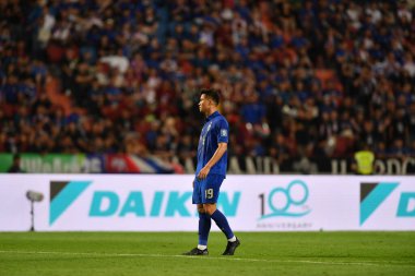 BANGKOK, THAILAND-26 MARCH, 2024: Tayland Dünya Kupası sırasında Tayland ile Tayland arasında oynanan 19 numaralı Poramet Arjwilai