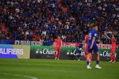 Bangkok, Tayland - 26 Mart 2024 - Tayland 'daki Rajamangkala Stadyumu' nda Tayland ile Güney Kore arasında oynanan Dünya Kupası sırasında Son Heung Min # 7 Güney Kore Oyuncusu.