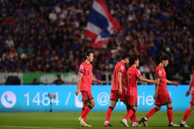 Bangkok, Tayland - 26 Mart 2024 - Dünya Kupası sırasında Güney Kore 'nin Cho Gue Sung # 9. Oyuncusu Rajamangkala Stadyumu' nda Güney Kore 'ye karşı mücadele etti.