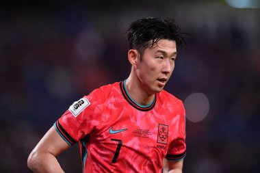 Bangkok, Tayland - 26 Mart 2024 - Tayland 'daki Rajamangkala Stadyumu' nda Tayland ile Güney Kore arasında oynanan Dünya Kupası sırasında Son Heung Min # 7 Güney Kore Oyuncusu.