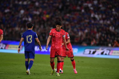 Bangkok, Tayland - 26 Mart 2024 - Tayland 'daki Rajamangkala Stadyumu' nda Tayland ile Güney Kore arasında oynanan Dünya Kupası sırasında Son Heung Min # 7 Güney Kore Oyuncusu.