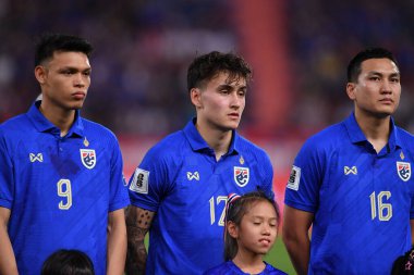 Bangkok, Tayland - 26 Mart 2024: Dünya Kupası sırasında Tayland ile Tayland arasında Tayland 'daki rajamangkala Stadyumu' nda oynanan 12 numaralı SAA Mickelson