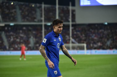 Bangkok, Tayland - 26 Mart 2024: Dünya Kupası sırasında Tayland ile Tayland arasında Tayland 'daki rajamangkala Stadyumu' nda oynanan 12 numaralı SAA Mickelson