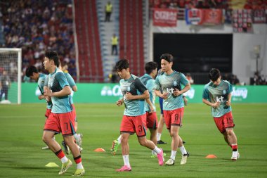 Bangkok - Tayland - 26 Mart 2024 - Dünya Kupası sırasında Güney Kore 'nin oyuncuları Tayland' daki Rajamangkala Stadyumu 'nda Güney Kore ile karşılaştı.