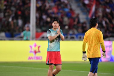 Bangkok, Tayland - 26 Mart 2024 - Tayland 'daki Rajamangkala Stadyumu' nda Tayland ile Güney Kore arasında oynanan Dünya Kupası sırasında Son Heung Min # 7 Güney Kore Oyuncusu.