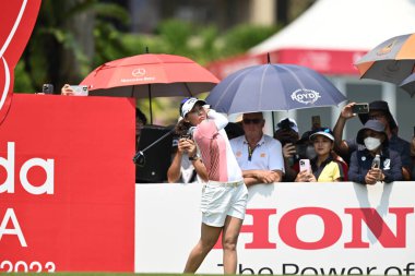 Chonburi-Tayland - 26 Şubat 2023: Tayland 'dan Atthaya Thitikul LPGA Tayland ve 2023 siam country kulübü pattaya, Tayland