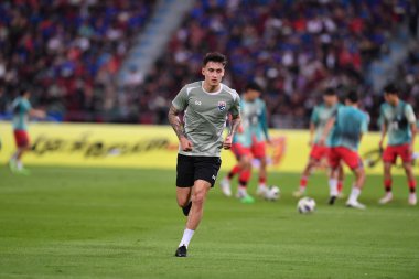 Bangkok, Tayland - 26 Mart 2024: Dünya Kupası sırasında Tayland ile Tayland arasında Tayland 'daki rajamangkala Stadyumu' nda oynanan 12 numaralı SAA Mickelson