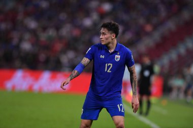 Bangkok, Tayland - 26 Mart 2024: Dünya Kupası sırasında Tayland ile Tayland arasında Tayland 'daki rajamangkala Stadyumu' nda oynanan 12 numaralı SAA Mickelson