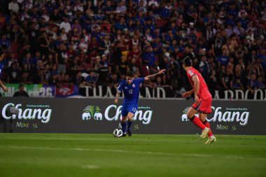 Bangkok, Tayland - 26 Mart 2024: Dünya Kupası sırasında Tayland ile Tayland arasında Tayland 'daki rajamangkala Stadyumu' nda oynanan 12 numaralı SAA Mickelson