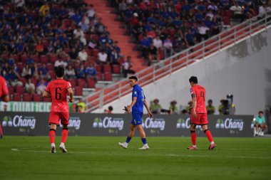 BANGKOK, THAILAND-26 MARCH, 2024: Suphachai Jaided # 9 numaralı Tayland Kupası sırasında Tayland ile Güney Kore arasındaki rajamangkala stadyumu, Tayland