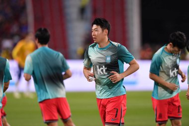 Bangkok, Tayland - 26 Mart 2024 - Tayland 'daki Rajamangkala Stadyumu' nda Tayland ile Güney Kore arasında oynanan Dünya Kupası sırasında Son Heung Min # 7 Güney Kore Oyuncusu.