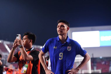 BANGKOK, THAILAND-26 MARCH, 2024: Suphachai Jaided # 9 numaralı Tayland Kupası sırasında Tayland ile Güney Kore arasındaki rajamangkala stadyumu, Tayland