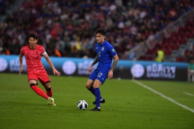 Bangkok, Tayland - 26 Mart 2024: Dünya Kupası sırasında Tayland ile Tayland arasında Tayland 'daki rajamangkala Stadyumu' nda oynanan 12 numaralı SAA Mickelson