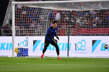 BANGKOK, THAILAND-26 MARCH, 2024: Patiwat Khammai # 1 Tayland Dünya Kupası 'nda Tayland ile Güney Kore arasındaki rajamangkala stadyumu, Tayland