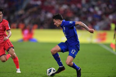 Bangkok, Tayland - 26 Mart 2024: Dünya Kupası sırasında Tayland ile Tayland arasında Tayland 'daki rajamangkala Stadyumu' nda oynanan 12 numaralı SAA Mickelson