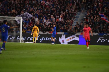 BANGKOK, THAILAND-26 MARCH, 2024: Suphachai Jaided # 9 numaralı Tayland Kupası sırasında Tayland ile Güney Kore arasındaki rajamangkala stadyumu, Tayland